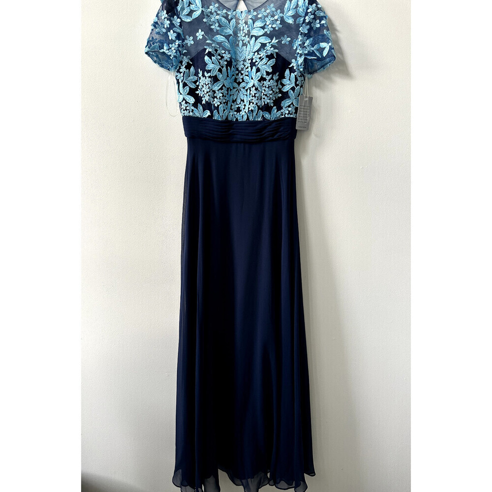 JS Collections Women's Embroidered Bodice Gown Dress In Navy Floral Size 4 $430 - Picture 4 of 14